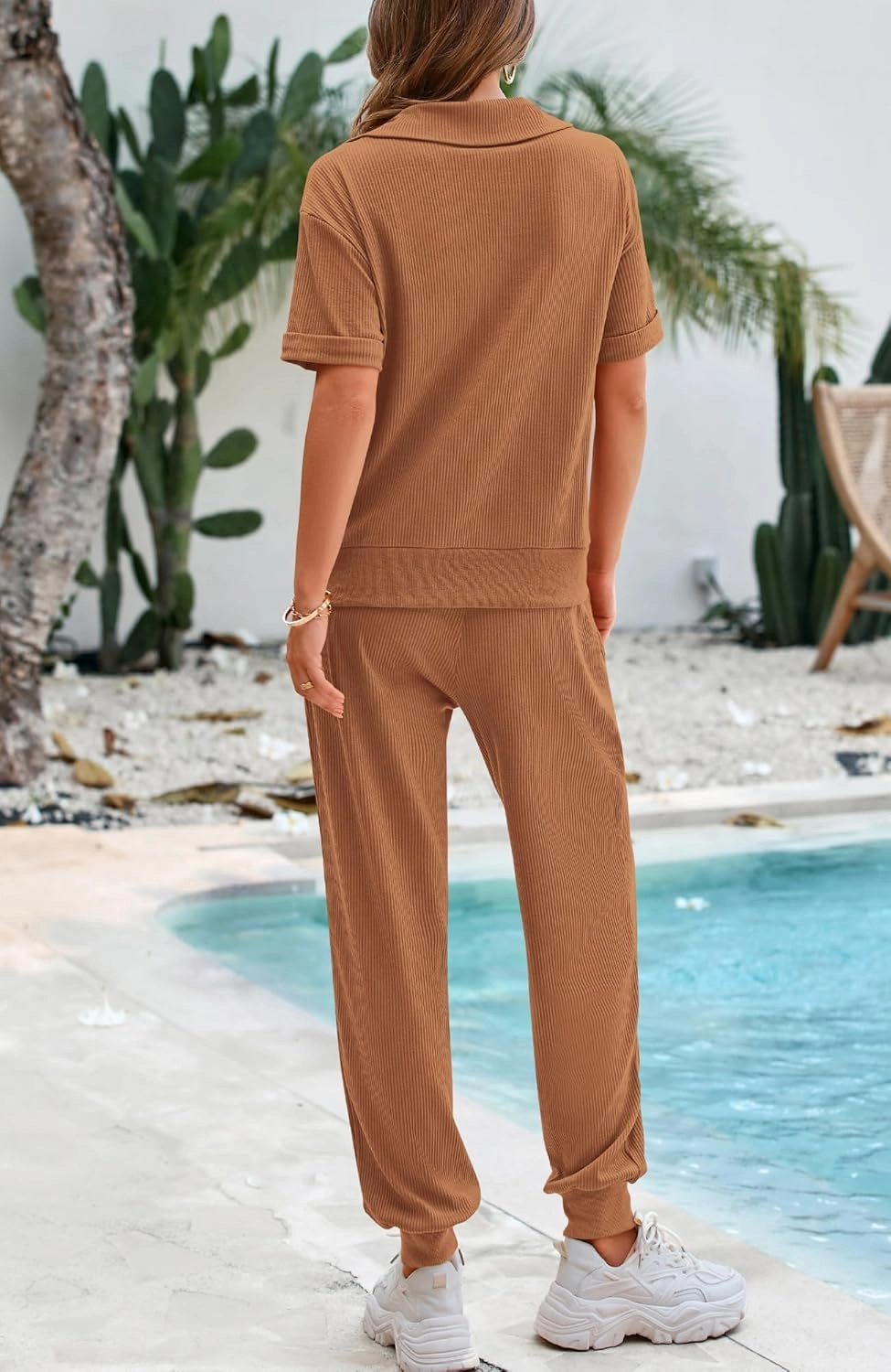BTFBM Women's Summer 2 Piece Outfits Short Sleeve Half Zip Sweatshirt Jogger Sweatpants Sets Lounge Sweatsuits Tracksuit