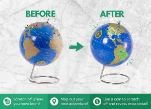 Bullseye Office Unique Magnetic Scratch Off World Classroom Globe, 10" Magnetic Standing Sphere for Office Desk or Classroom, Perfect Geography Globe with Stainless Steel Stand for Home Decoration and Education