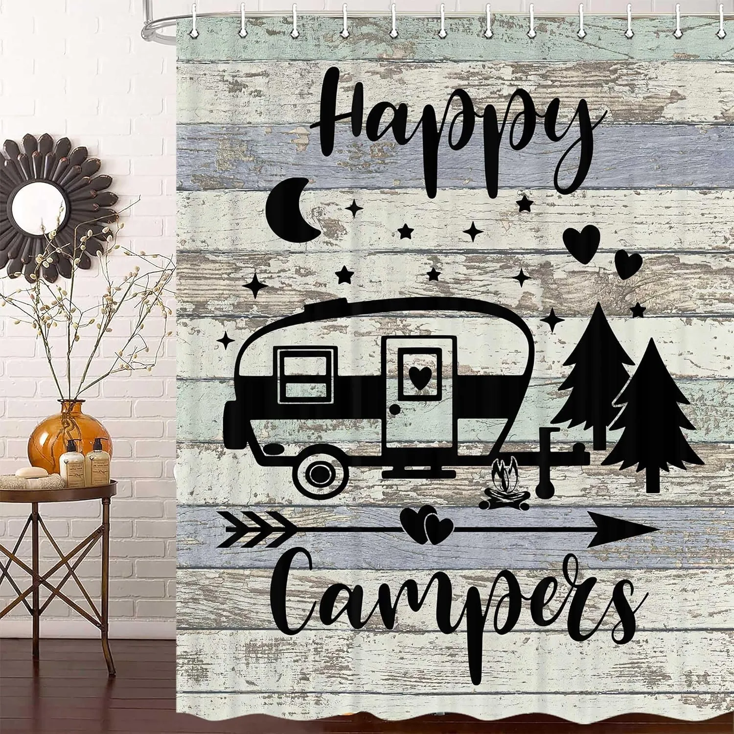 Camper RV Shower Curtain for Travel Trailer Bathroom,Small Narrow Shorter Fabric Shower Curtains for Campsite Outdoors RV Travel Hiking,Hooks Include,36"X72"