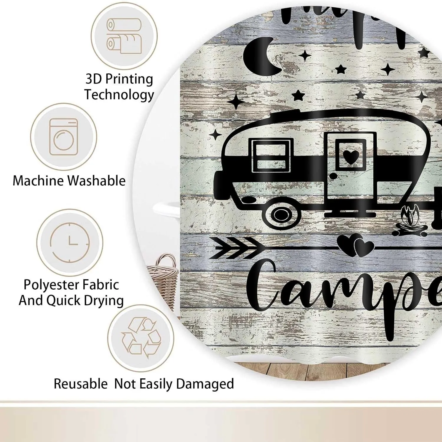 Camper RV Shower Curtain for Travel Trailer Bathroom,Small Narrow Shorter Fabric Shower Curtains for Campsite Outdoors RV Travel Hiking,Hooks Include,36"X72"