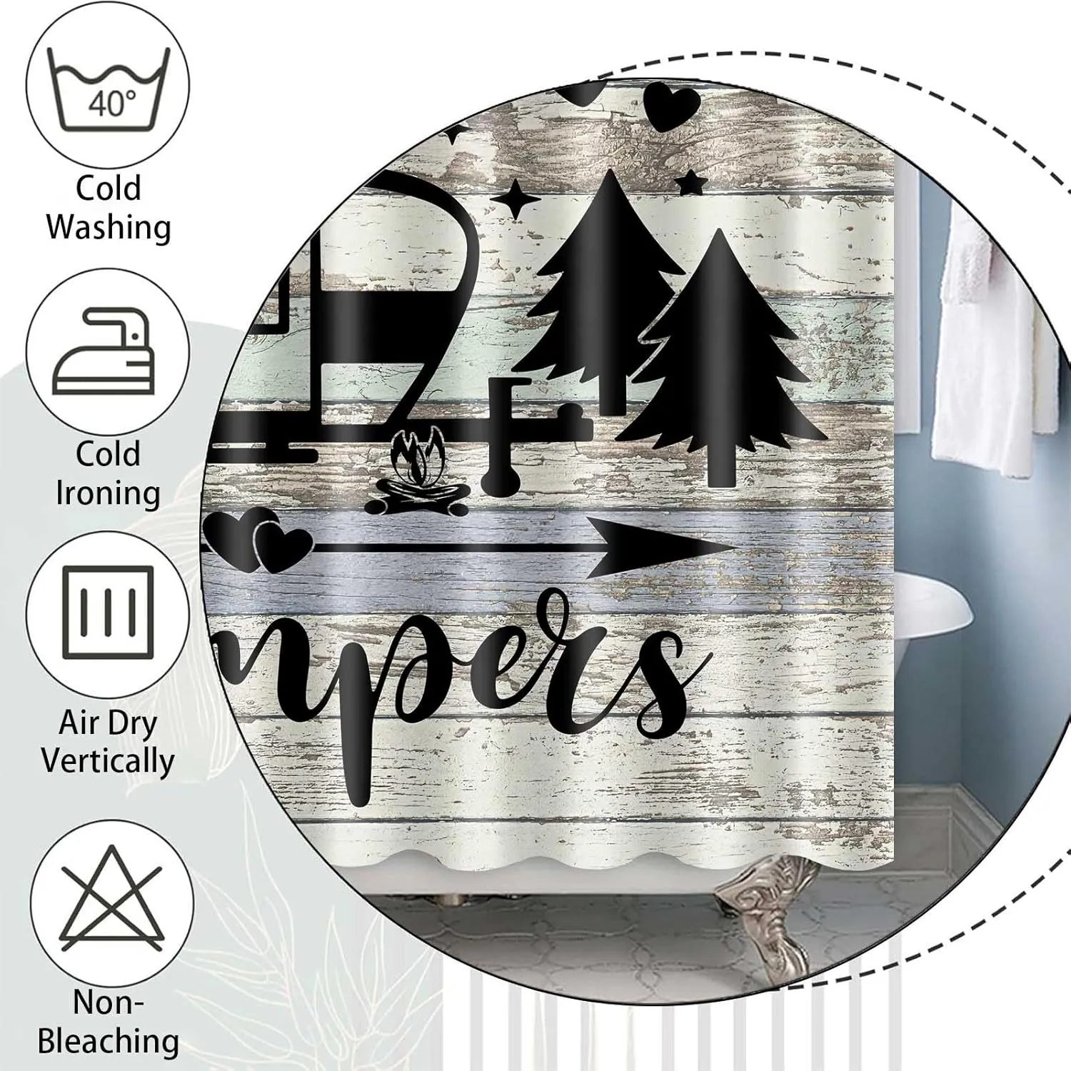 Camper RV Shower Curtain for Travel Trailer Bathroom,Small Narrow Shorter Fabric Shower Curtains for Campsite Outdoors RV Travel Hiking,Hooks Include,36"X72"