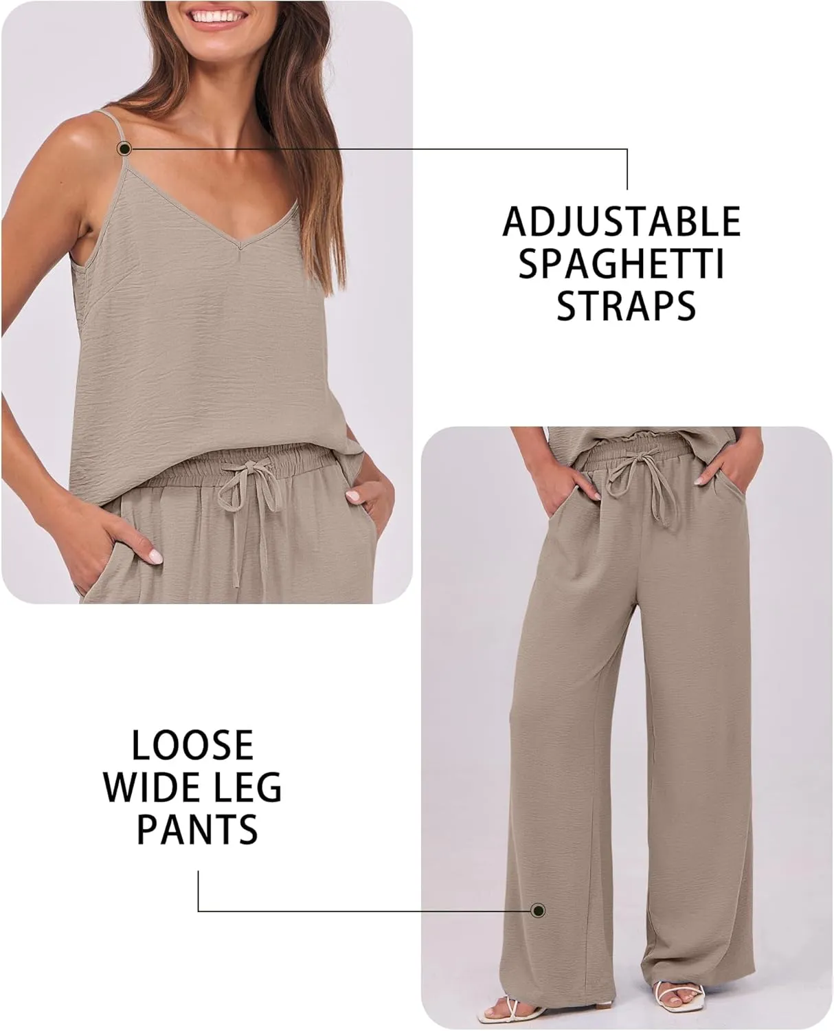 Caracilia 2 Piece Lounge Sets for Women Summer Casual Matching Wide Leg Pants Beach Travel Vacation 2025 Trendy Outfits