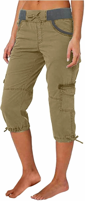 Cargo Capri Pants Women Plus Size Elastic Waist Drawstring Adjustable Legs Summer Casual Comfy Hiking Capris