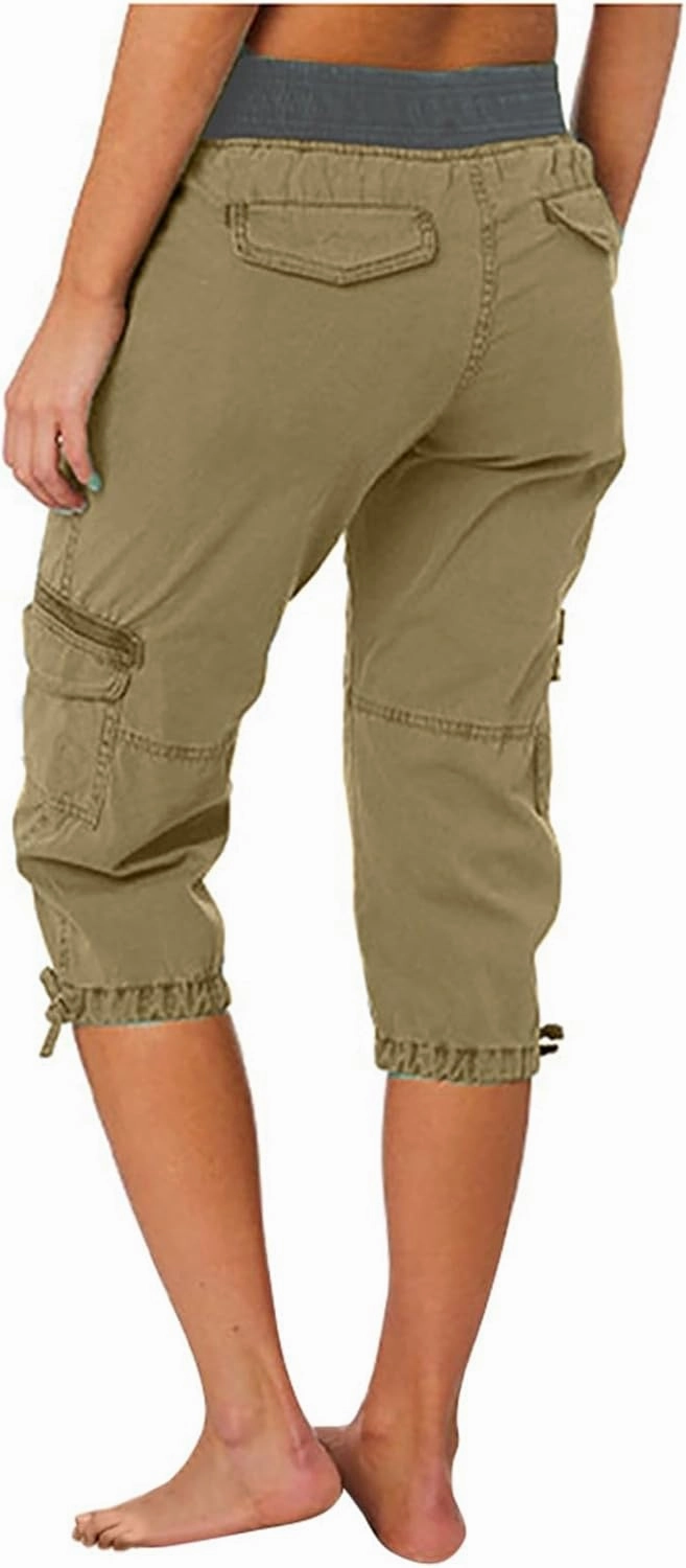 Cargo Capri Pants Women Plus Size Elastic Waist Drawstring Adjustable Legs Summer Casual Comfy Hiking Capris