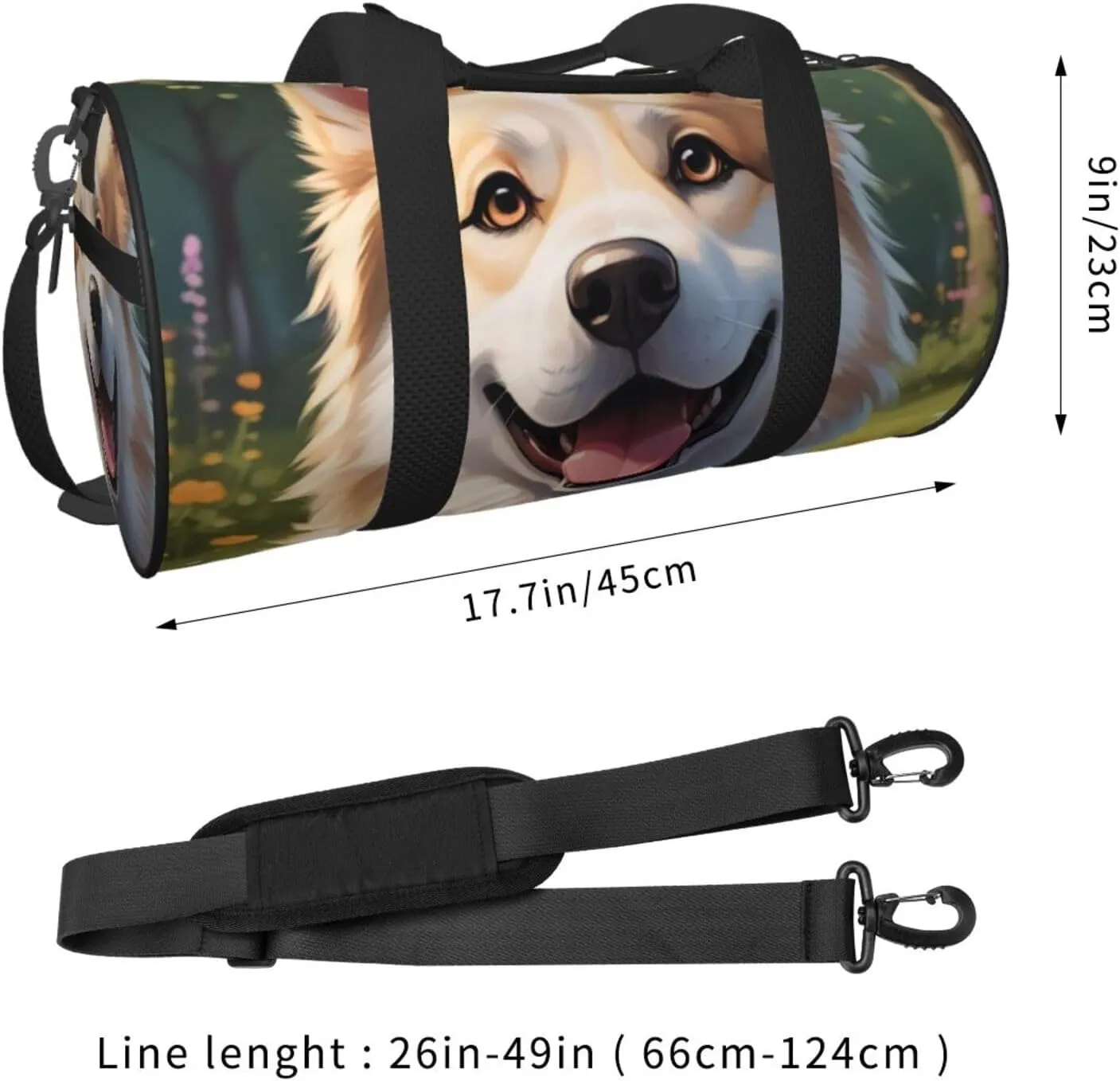 Cartoon Dog Printed Travel Bag,Round Personal Item Storage bag,Foldie Duffel Bag for Traveling Vacation,Fitness,Sports