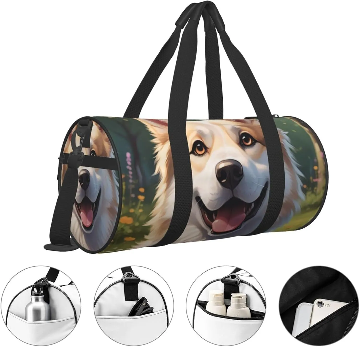 Cartoon Dog Printed Travel Bag,Round Personal Item Storage bag,Foldie Duffel Bag for Traveling Vacation,Fitness,Sports