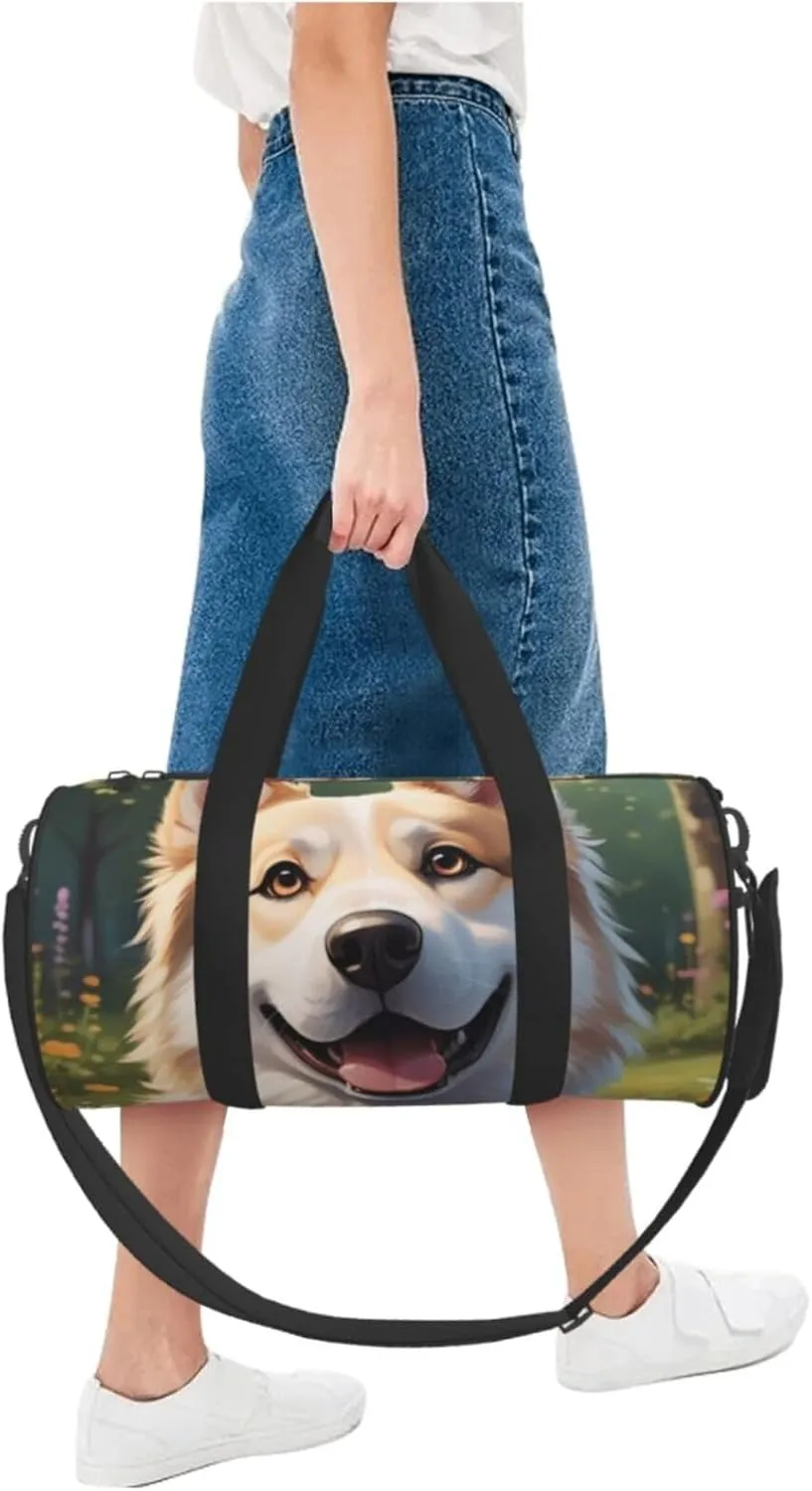 Cartoon Dog Printed Travel Bag,Round Personal Item Storage bag,Foldie Duffel Bag for Traveling Vacation,Fitness,Sports