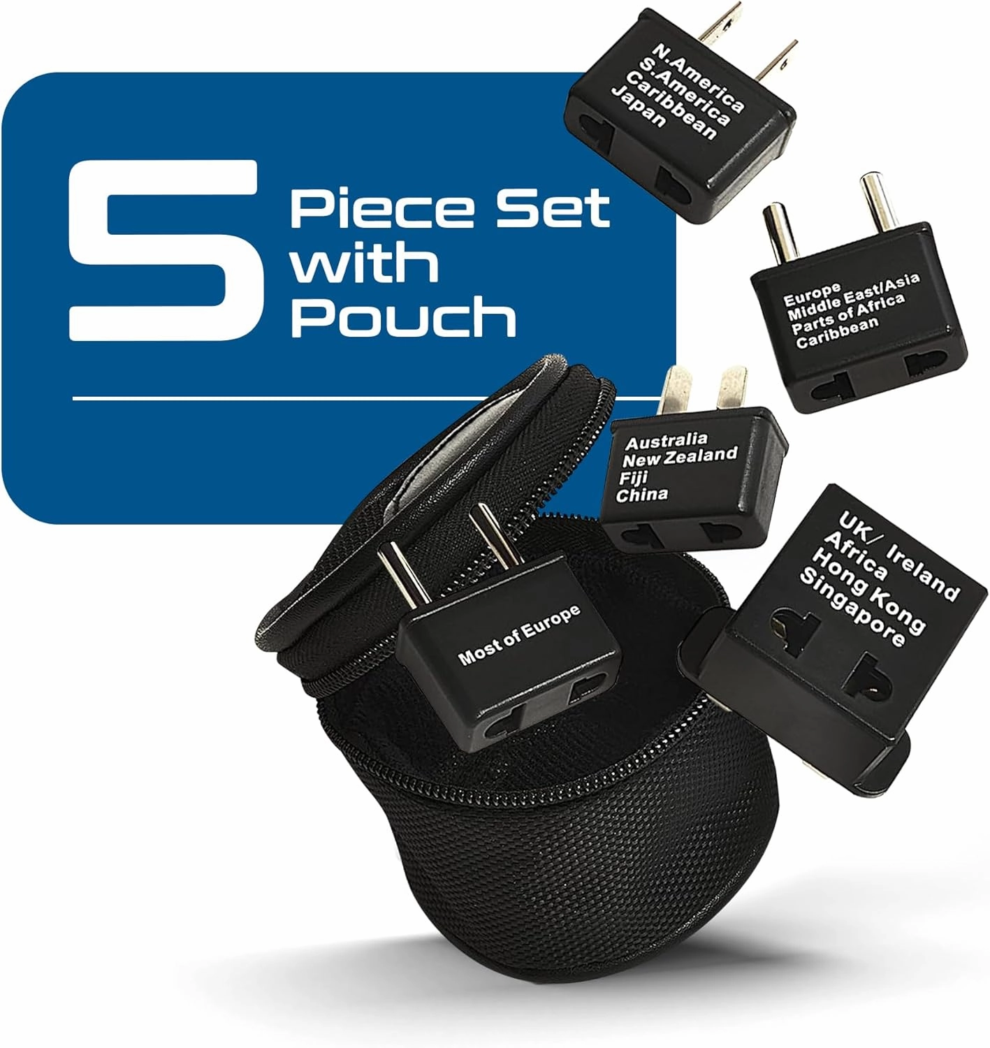 Ceptics International Worldwide Travel Plug Adapter 5 Piece Set, Great for Cell Phones, Battery Chargers, Laptops to Work in Most Countries
