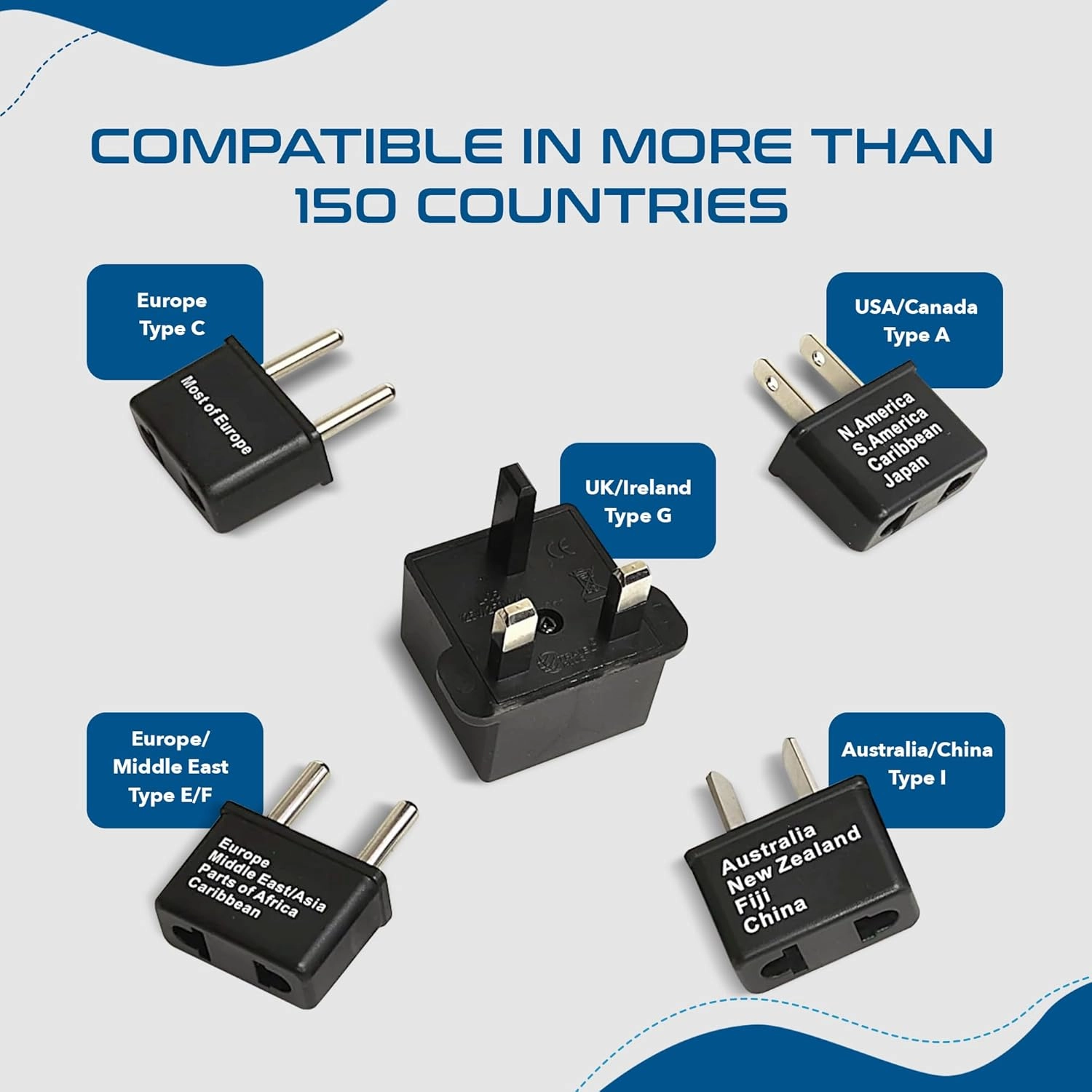 Ceptics International Worldwide Travel Plug Adapter 5 Piece Set, Great for Cell Phones, Battery Chargers, Laptops to Work in Most Countries
