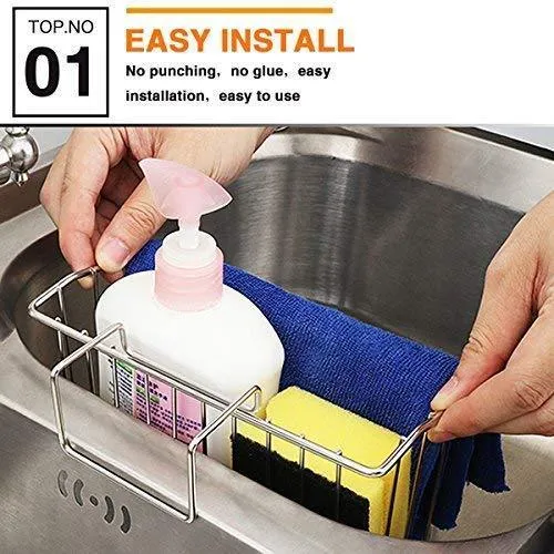 CHILHOLYD Sponge Holder Sink Caddy, Sink Organizer Caddy Kitchen Brush Soap, Stainless Steel Hanging Drain Basket for Soap Brush Dishwashing Liquid Sink Organizer Drainer Rack