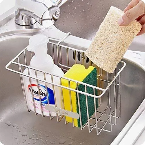 CHILHOLYD Sponge Holder Sink Caddy, Sink Organizer Caddy Kitchen Brush Soap, Stainless Steel Hanging Drain Basket for Soap Brush Dishwashing Liquid Sink Organizer Drainer Rack
