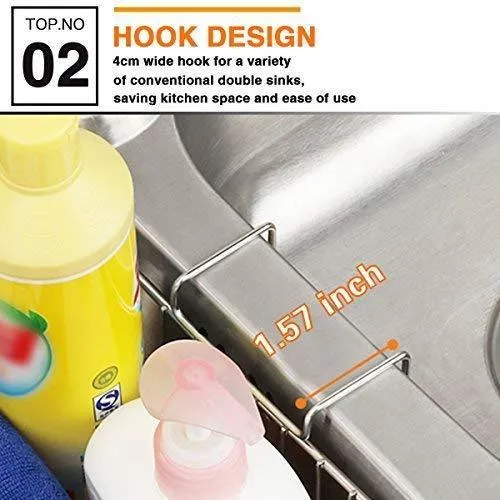CHILHOLYD Sponge Holder Sink Caddy, Sink Organizer Caddy Kitchen Brush Soap, Stainless Steel Hanging Drain Basket for Soap Brush Dishwashing Liquid Sink Organizer Drainer Rack