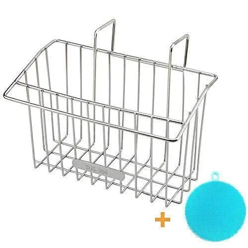 CHILHOLYD Sponge Holder Sink Caddy, Sink Organizer Caddy Kitchen Brush Soap, Stainless Steel Hanging Drain Basket for Soap Brush Dishwashing Liquid Sink Organizer Drainer Rack