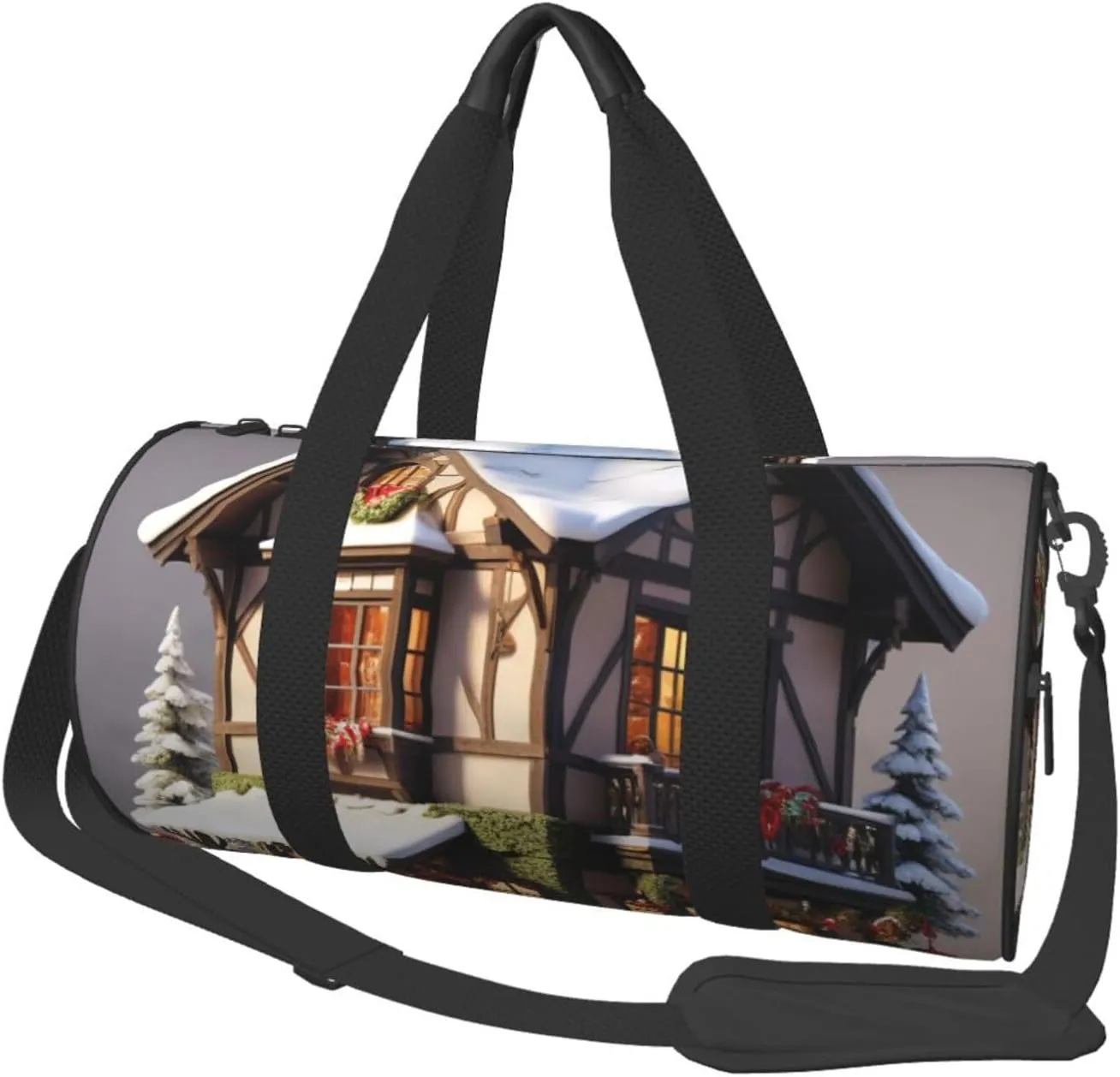 Christmas Village House Printed Travel Bag,Round Personal Item Storage bag,Foldie Duffel Bag for Traveling Vacation,Fitness,Sports