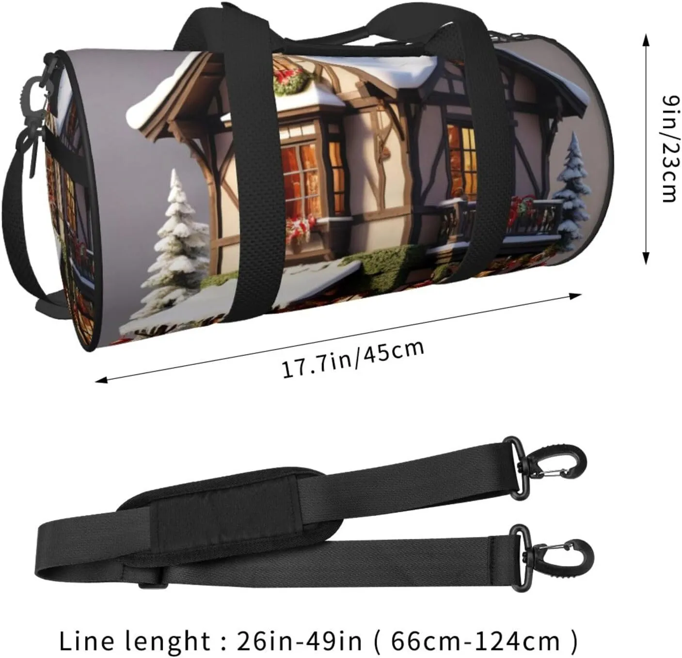 Christmas Village House Printed Travel Bag,Round Personal Item Storage bag,Foldie Duffel Bag for Traveling Vacation,Fitness,Sports