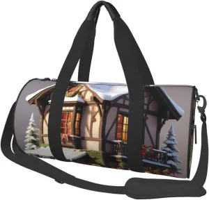 Christmas Village House Printed Travel Bag,Round Personal Item Storage bag,Foldie Duffel Bag for Traveling Vacation,Fitness,Sports