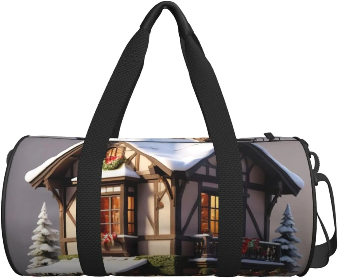 Christmas Village House Printed Travel Bag,Round Personal Item Storage bag,Foldie Duffel Bag for Traveling Vacation,Fitness,Sports