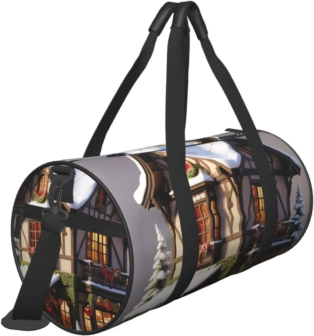 Christmas Village House Printed Travel Bag,Round Personal Item Storage bag,Foldie Duffel Bag for Traveling Vacation,Fitness,Sports