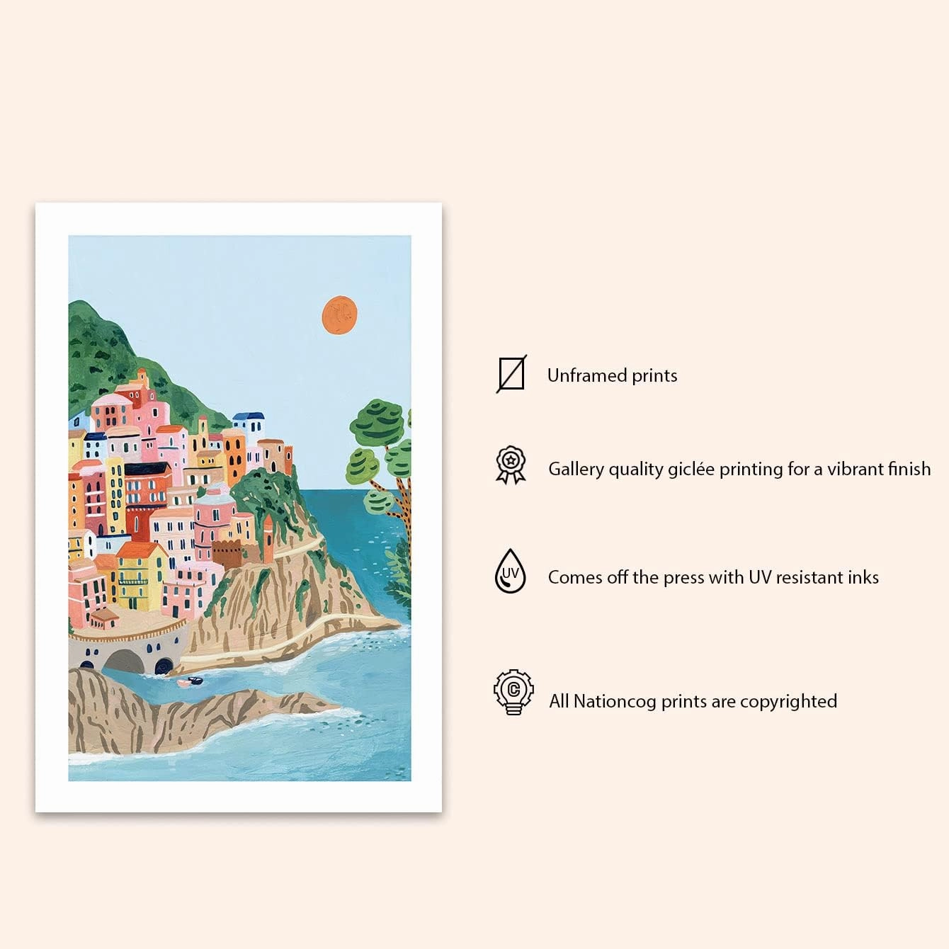 Cinque Terre Travel Print, Italy Art Print, Travel Gift, Travel Poster, Europe Print, Italian Coast, Italian Riviera, Housewarming Gift (Unframed) (12x18)