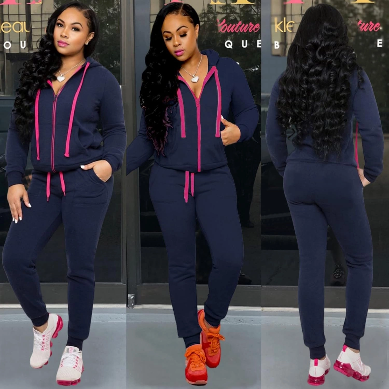 CLOCOR Track Suits for Women Set - Casual 2 Piece Outfits Sweatsuit Pocket Hoodies Long Sleeve with Patchwork Pants Set