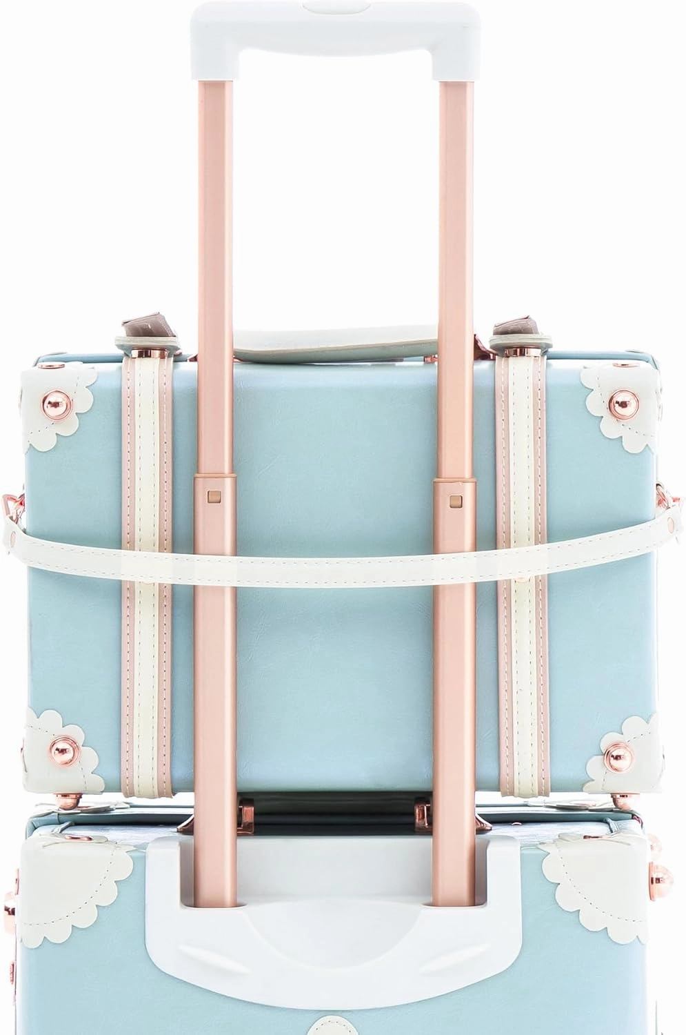 COTRUNKAGE Vintage Suitcases and Trunk, 24" Cute Spinner Luggage Set 2 Piece for Women with 13" Train Case, Sky Blue