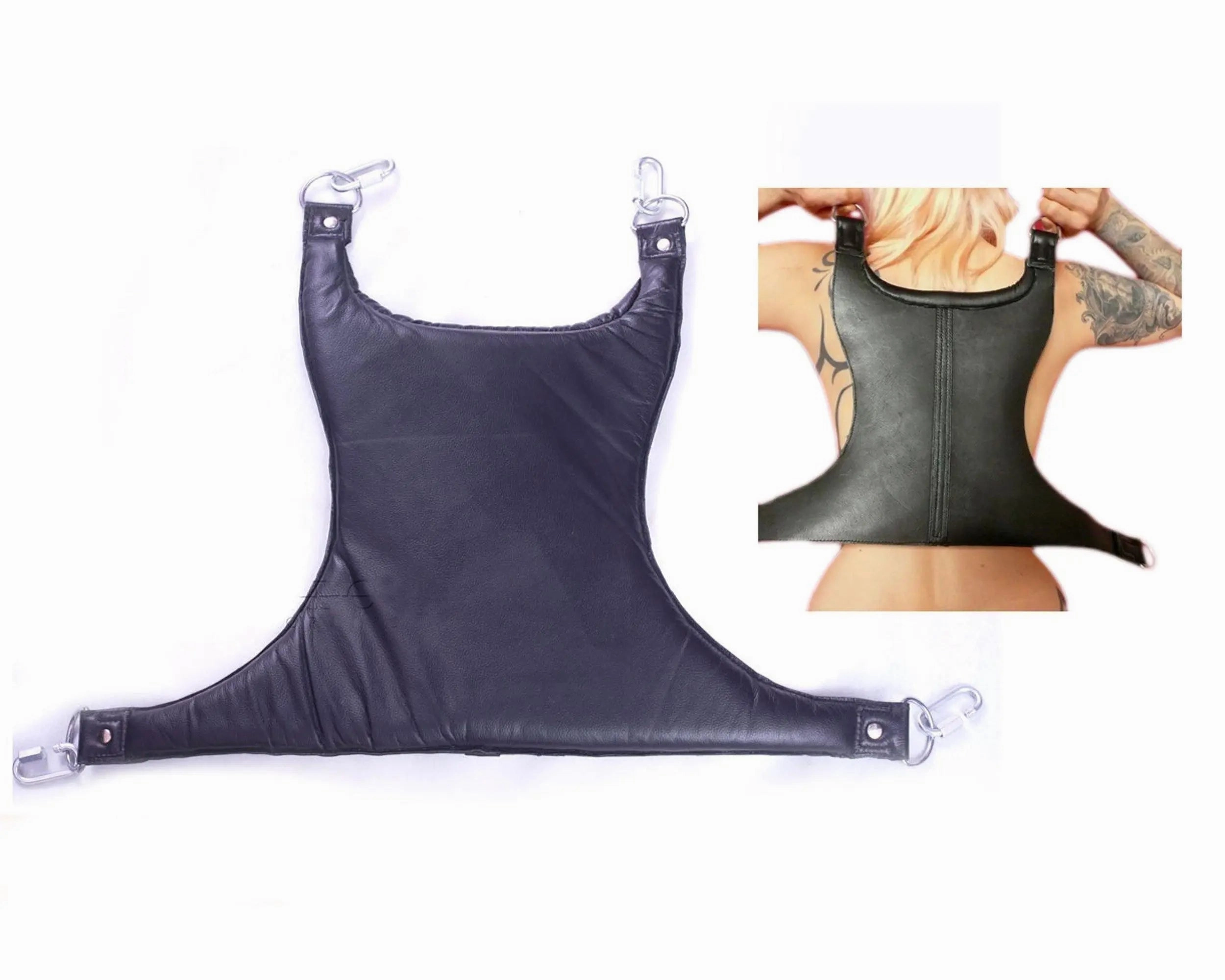 Cowhide Leather Sex Posture Sling with Wrist, Ankle & Thigh Cuffs and Connectors Restraint Bondage Play