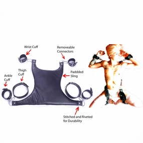 Cowhide Leather Sex Posture Sling with Wrist, Ankle & Thigh Cuffs and Connectors Restraint Bondage Play