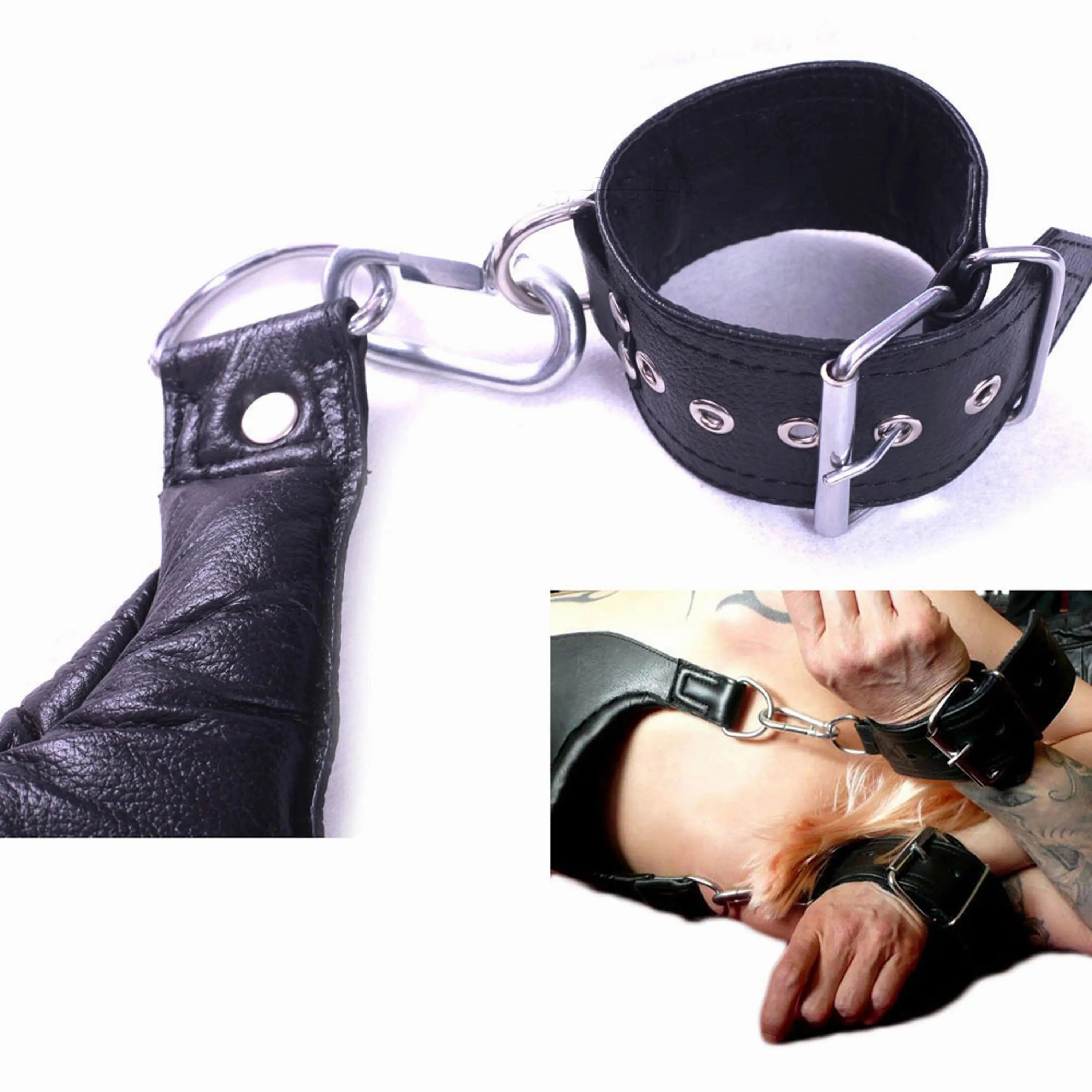 Cowhide Leather Sex Posture Sling with Wrist, Ankle & Thigh Cuffs and Connectors Restraint Bondage Play