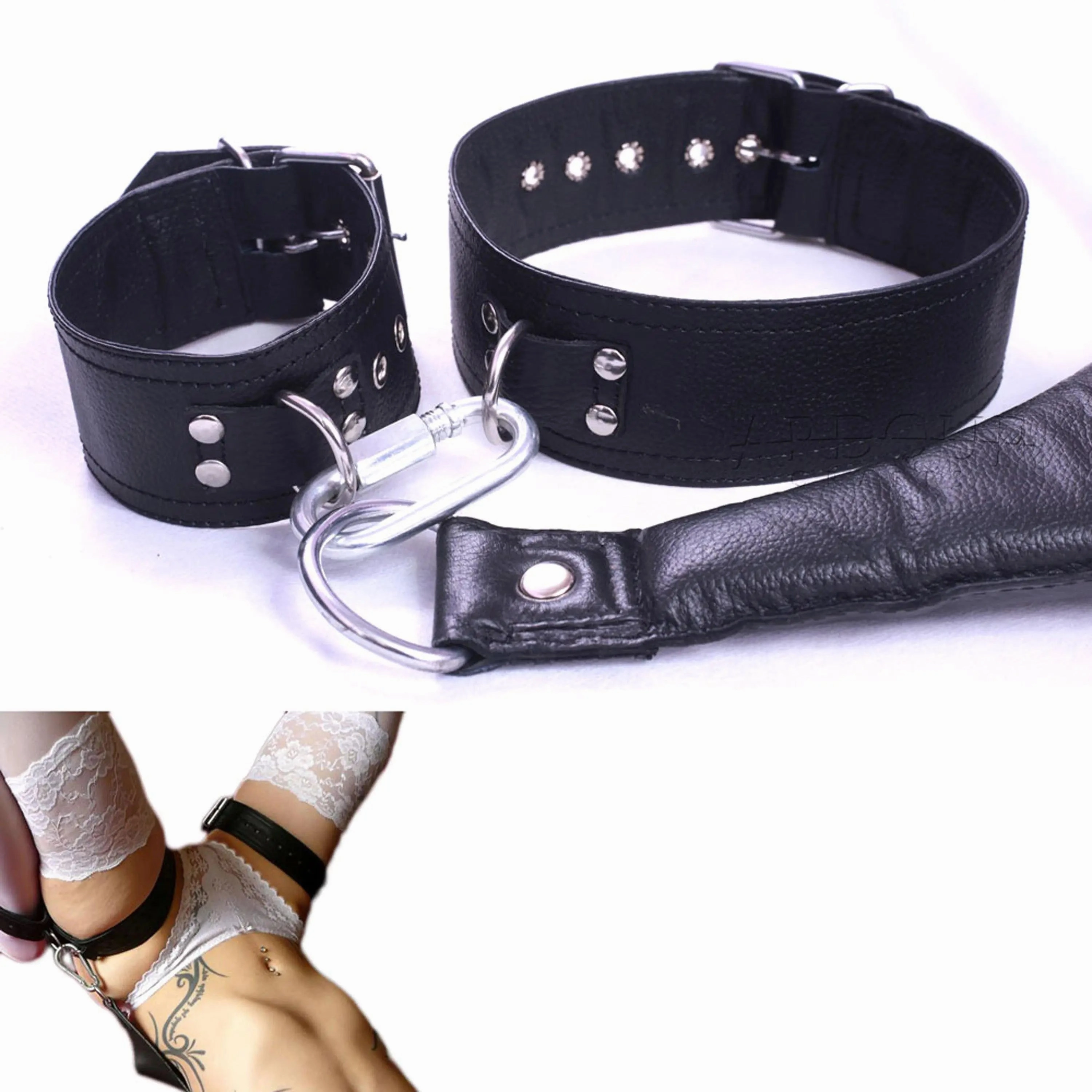 Cowhide Leather Sex Posture Sling with Wrist, Ankle & Thigh Cuffs and Connectors Restraint Bondage Play