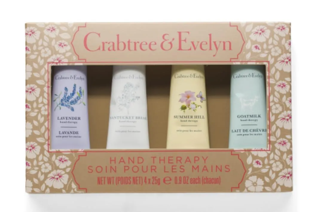 Crabtree & Evelyn Hand Therapy 4-Pack (0.9 oz Each) (Goatmilk, Summer Hill, Nantucket Briar, Lavender)