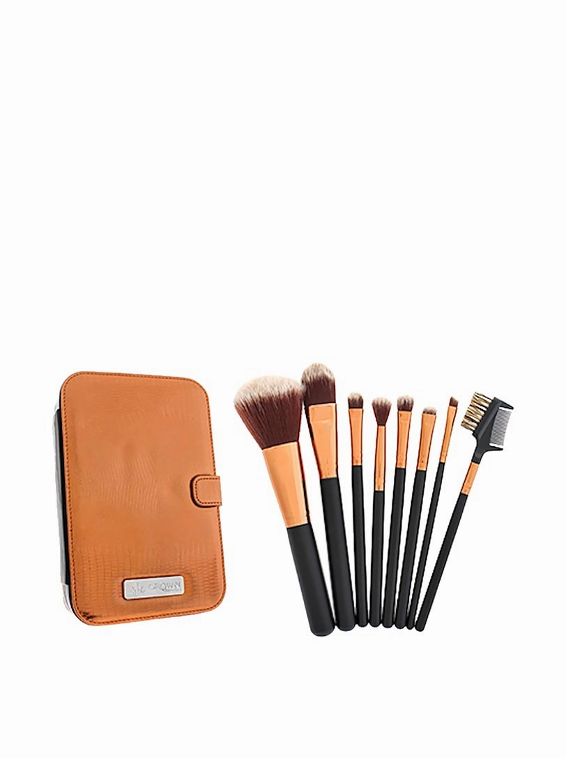 Crown Brush Elite Syntho 8-piece Set with Deluxe Travel Case - Gold