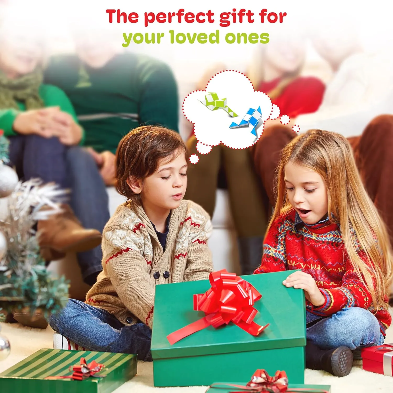 CUBIDI® Magic Snake Cube | Fidget Snake Toy for Kids | Travel Toys for Kids Ages 4-8 | Great Gift for Boys and Girls Birthday, Christmas, Stocking Stuffers - 36 Blocks | 0.9 inch x 0.7 inch | Green