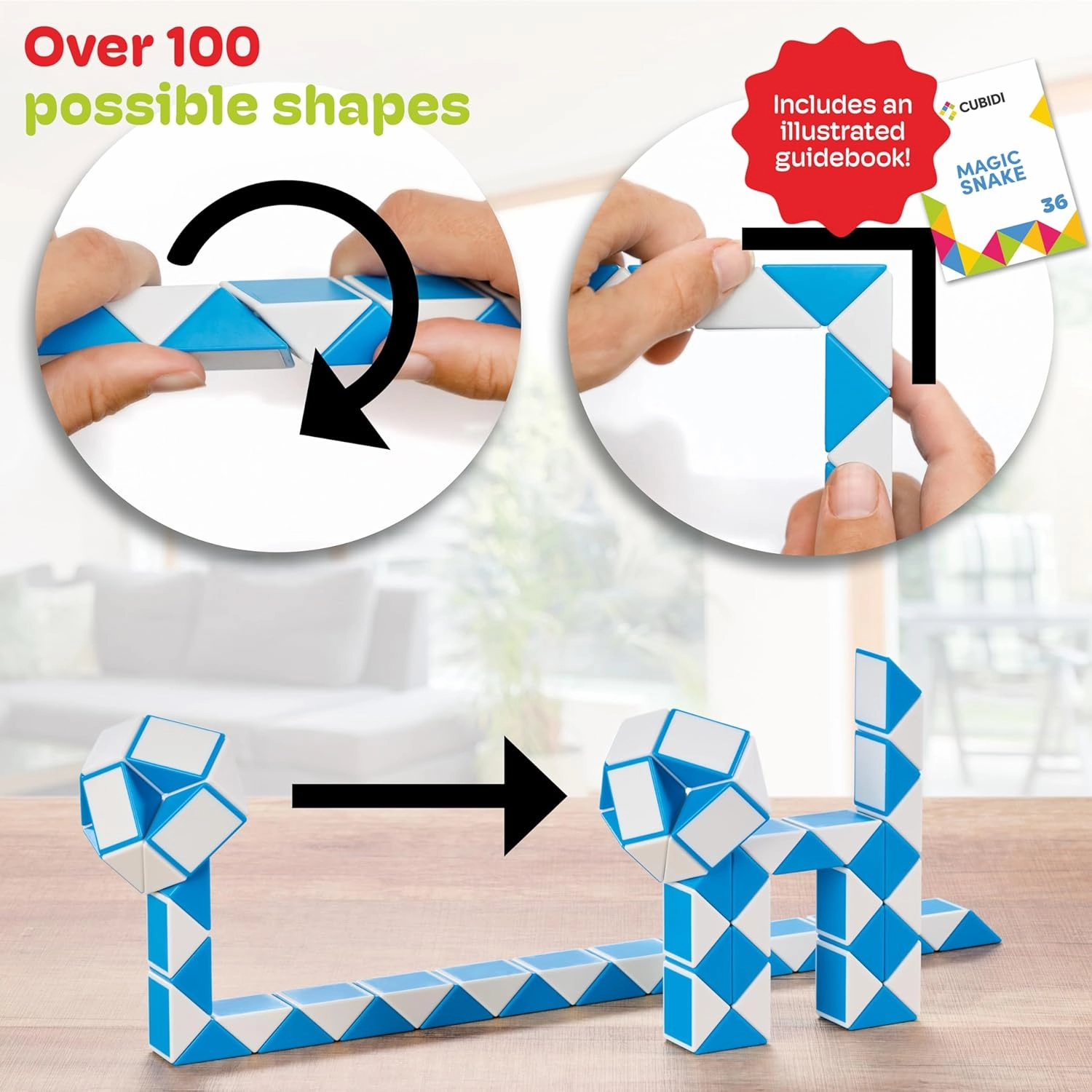 CUBIDI® Magic Snake Cube | Fidget Snake Toy for Kids | Travel Toys for Kids Ages 4-8 | Great Gift for Boys and Girls Birthday, Christmas, Stocking Stuffers - 36 Blocks | 0.9 inch x 0.7 inch | Green
