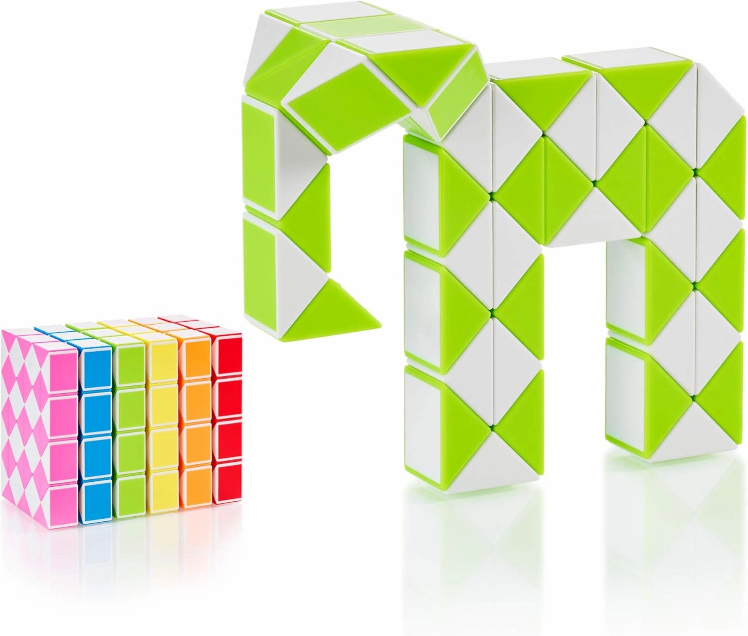 CUBIDI® Magic Snake Cube | Fidget Snake Toy for Kids | Travel Toys for Kids Ages 4-8 | Great Gift for Boys and Girls Birthday, Christmas, Stocking Stuffers - 48 Blocks | 0.9 inch x 0.7 inch | Green
