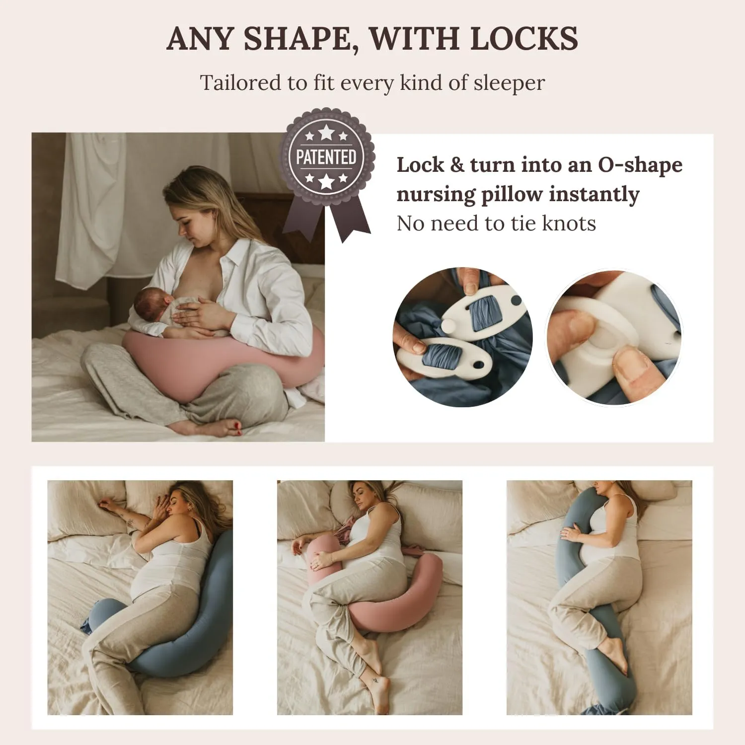 Cuddobaby Pregnancy Pillow 5-in-1 【Cooling Cover, Adjustable Firmness】 Patented Lock Design, Turn into O-Shape Nursing Pillow, 5-Point Full Body Support, Maternity Pillow with Travel Bag - Blue