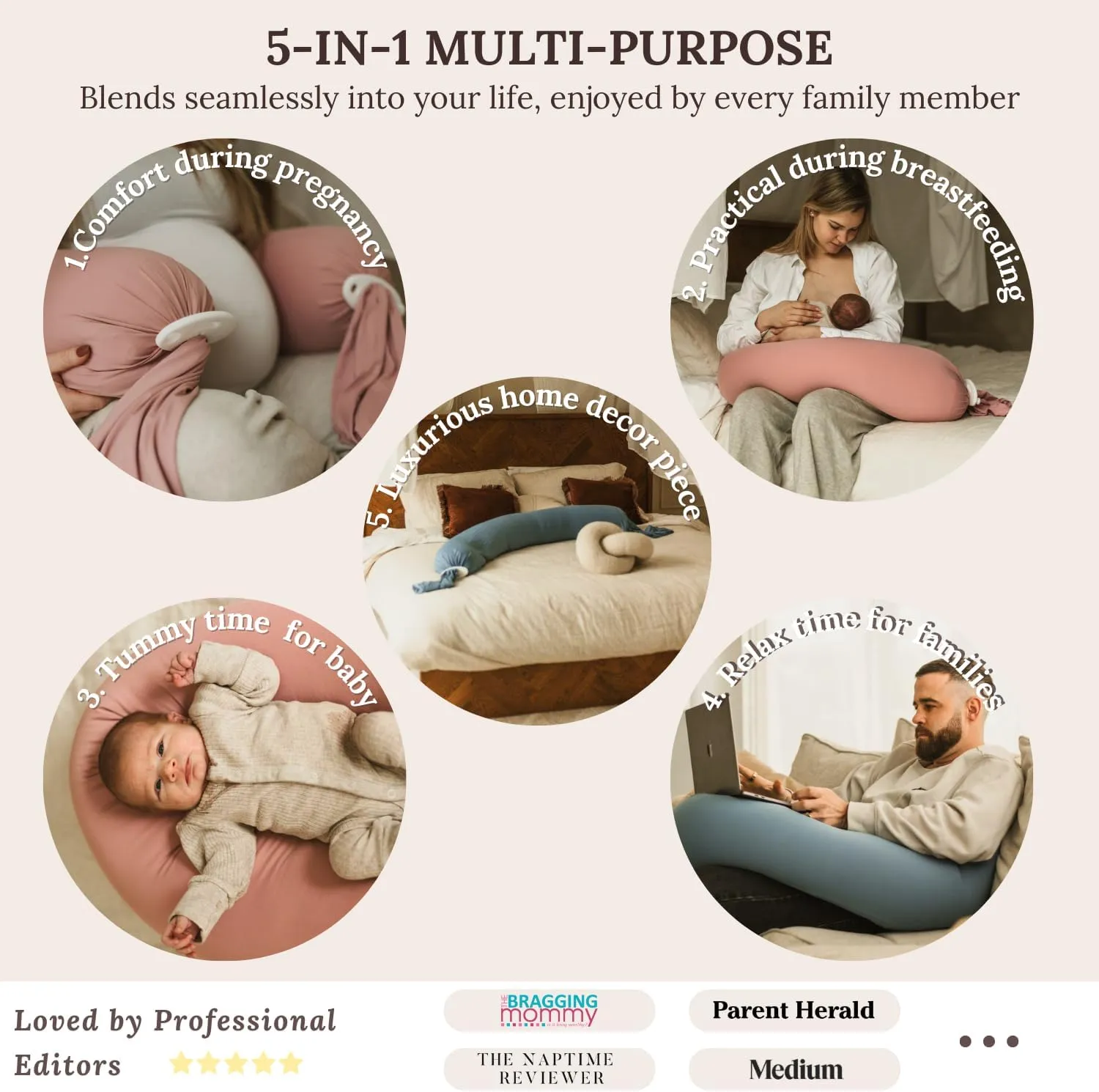 Cuddobaby Pregnancy Pillow 5-in-1 【Cooling Cover, Adjustable Firmness】 Patented Lock Design, Turn into O-Shape Nursing Pillow, 5-Point Full Body Support, Maternity Pillow with Travel Bag - Blue