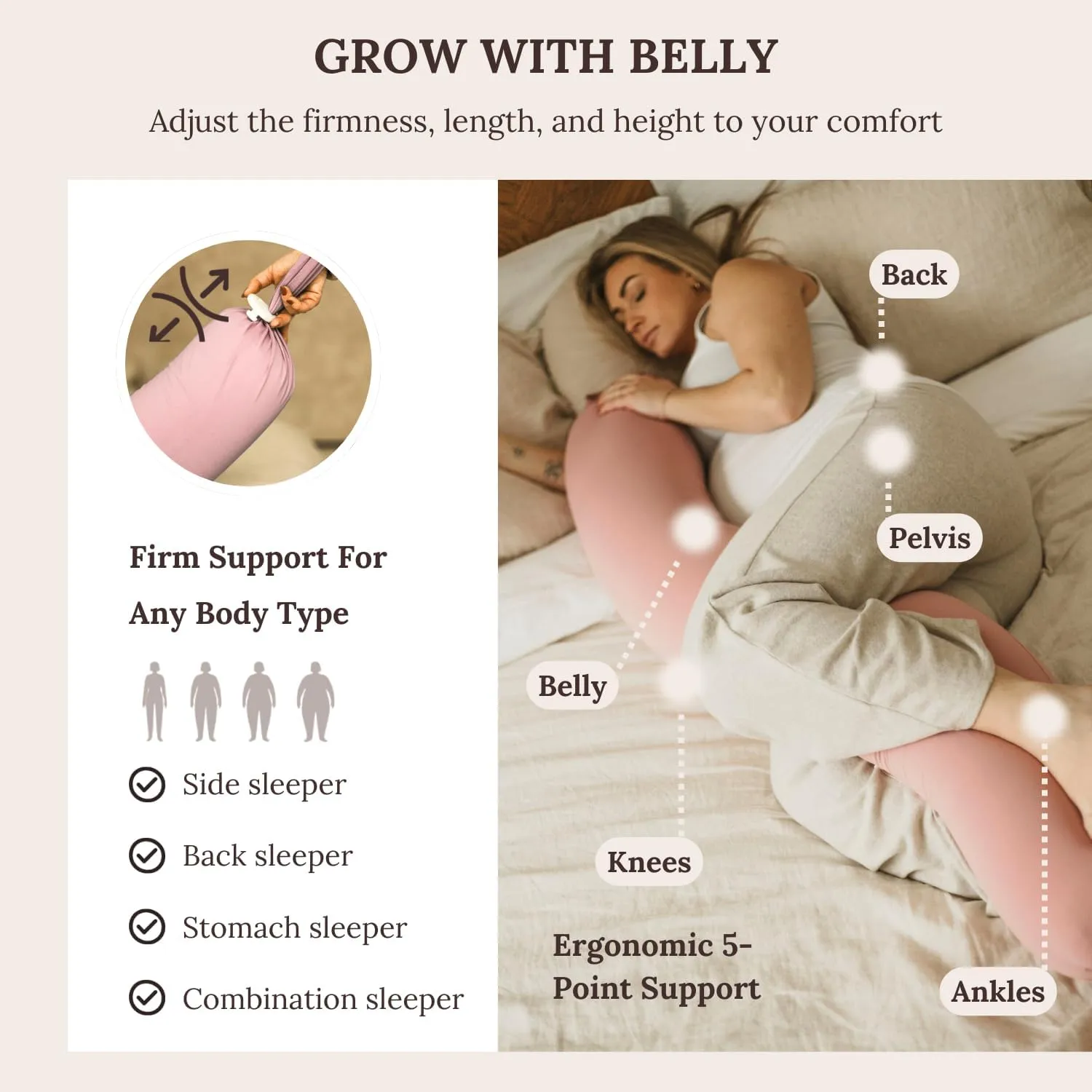 Cuddobaby Pregnancy Pillow 5-in-1 【Cooling Cover, Adjustable Firmness】 Patented Lock Design, Turn into O-Shape Nursing Pillow, 5-Point Full Body Support, Maternity Pillow with Travel Bag - Blue