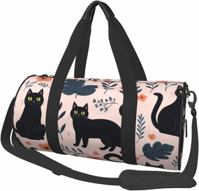 Cute Black Cats Printed Travel Bag,Round Personal Item Storage bag,Foldie Duffel Bag for Traveling Vacation,Fitness,Sports