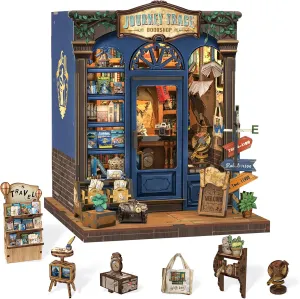Cutefun Book Nook Kit, DIY Miniature Dollhouse Booknook Kit for Adults and Teens, Tiny House Bookshelf Insert Decor with LED Light, Gifts for Family and Friends (Journey Trace Bookshop)