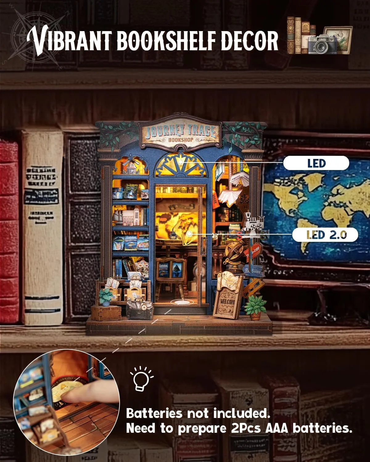 Cutefun Book Nook Kit, DIY Miniature Dollhouse Booknook Kit for Adults and Teens, Tiny House Bookshelf Insert Decor with LED Light, Gifts for Family and Friends (Journey Trace Bookshop)