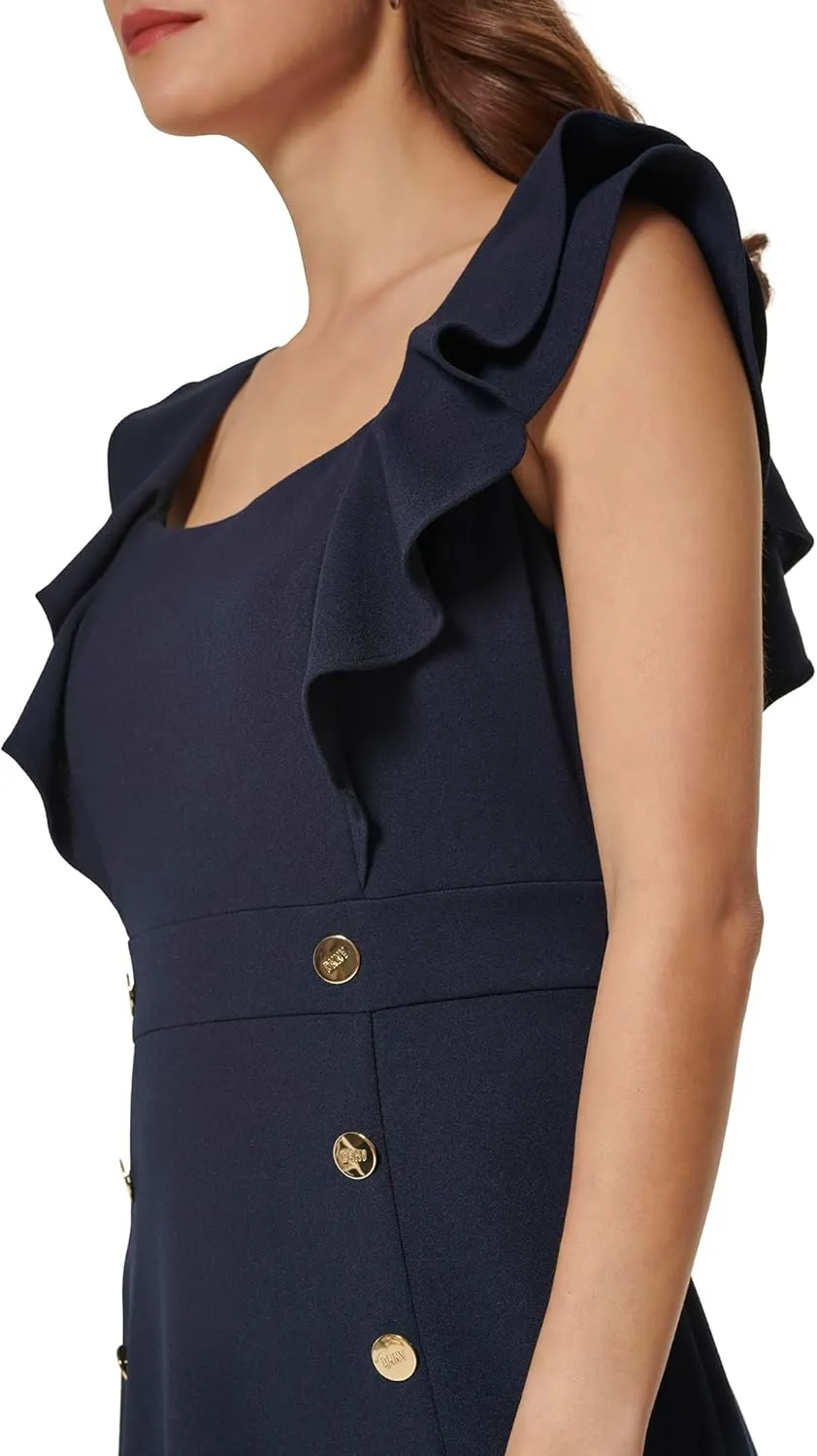 DKNY womens Double Ruffle Sleeve Fit and Flare Dress
