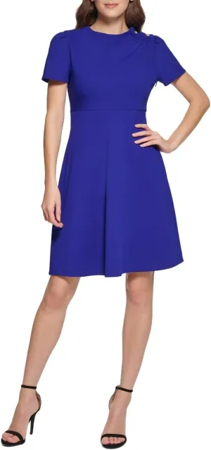 DKNY womens Jewel Neck Button Shoulder Fit and Flare Dress