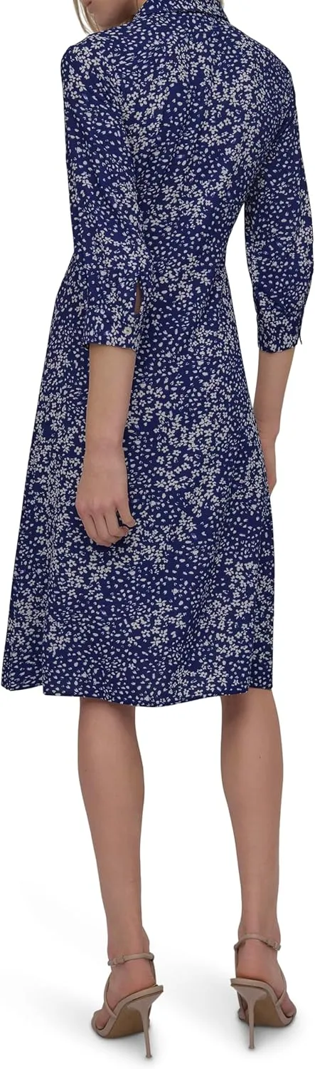 DKNY Women's Long Sleeve Collared Midi Shirtdress
