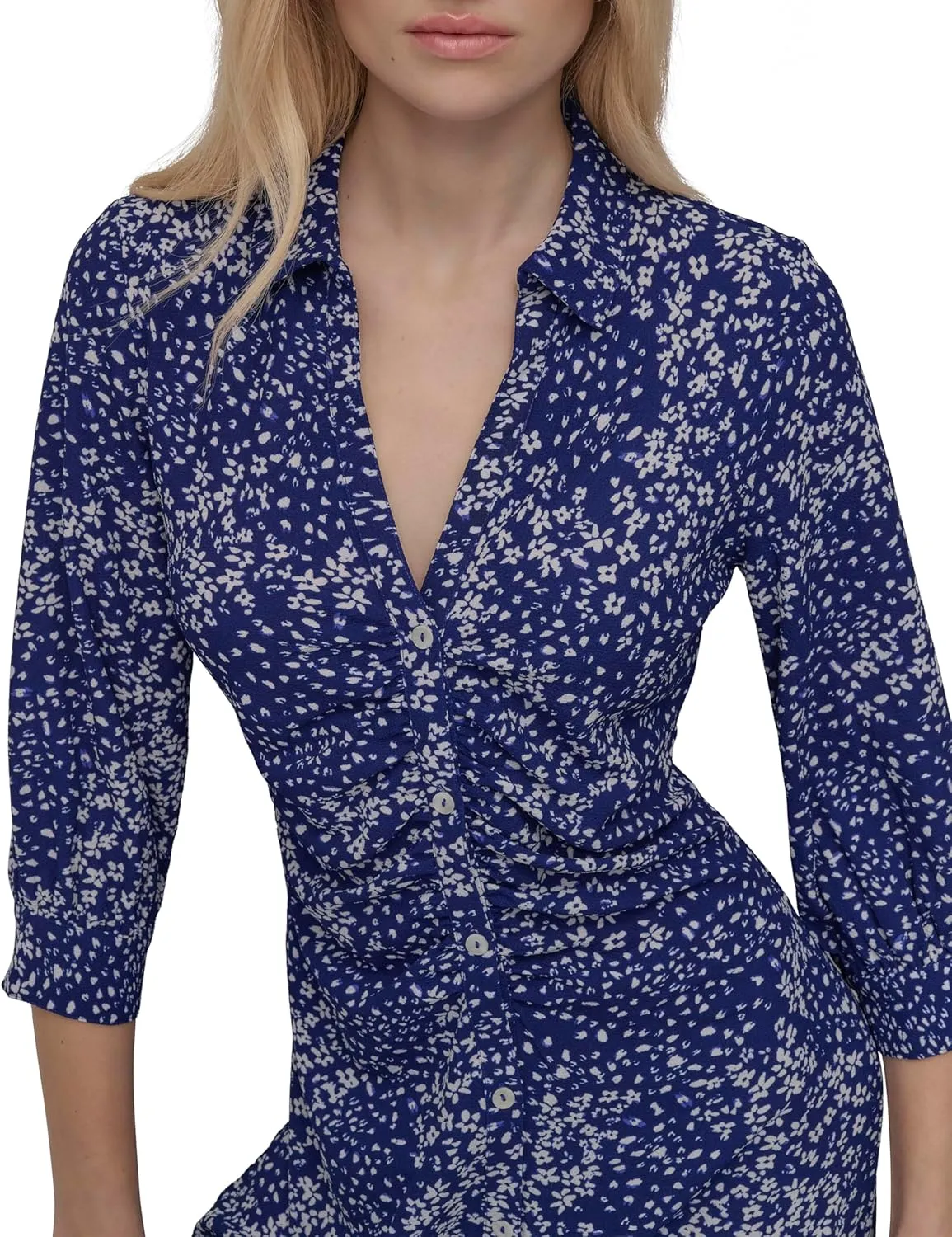 DKNY Women's Long Sleeve Collared Midi Shirtdress