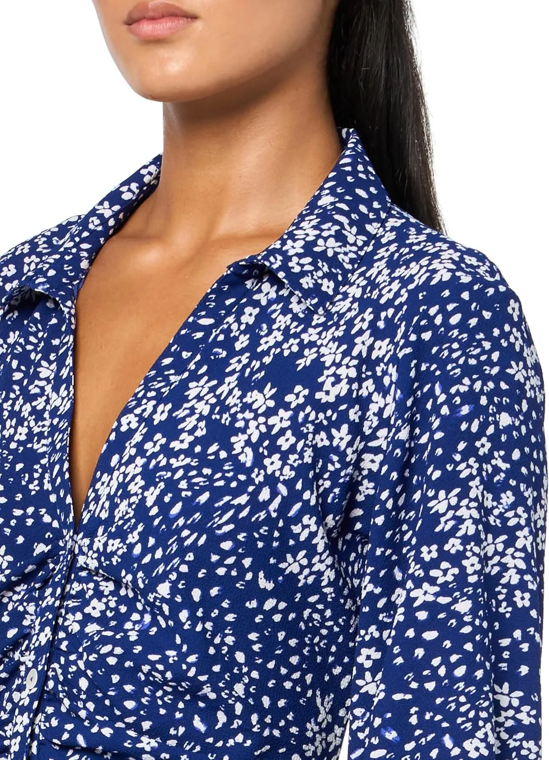 DKNY Women's Long Sleeve Collared Midi Shirtdress