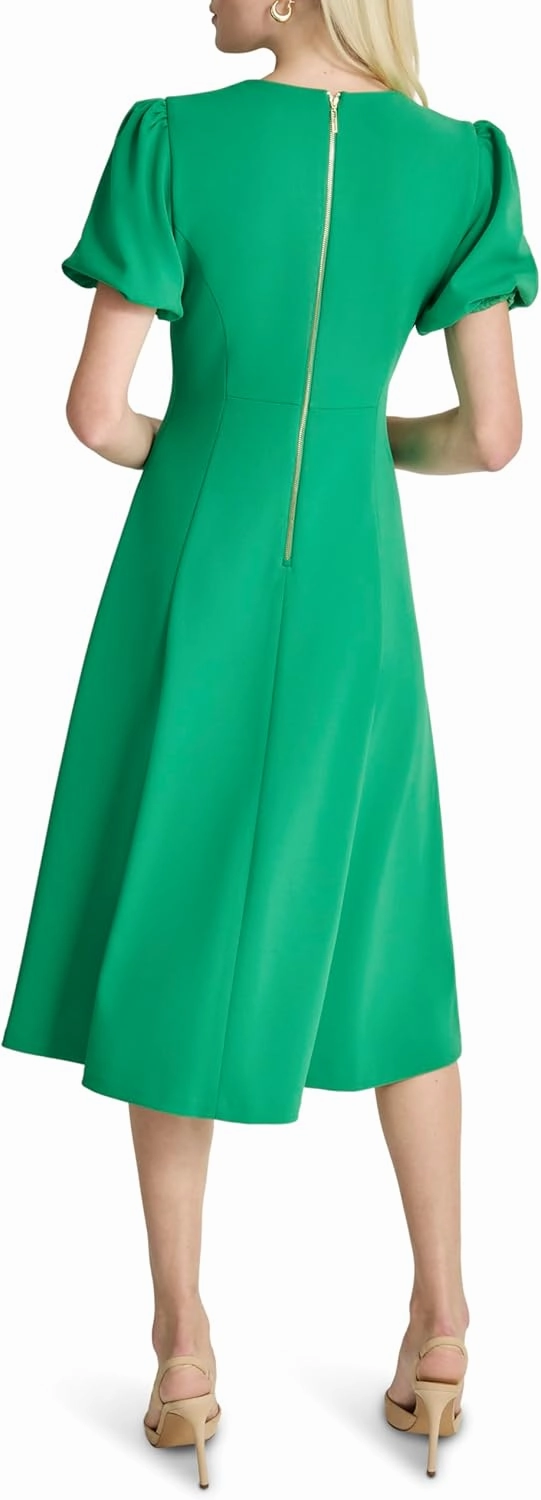 DKNY Women's Bubble Sleeve V-Neck Fit & Flare Mini Dress