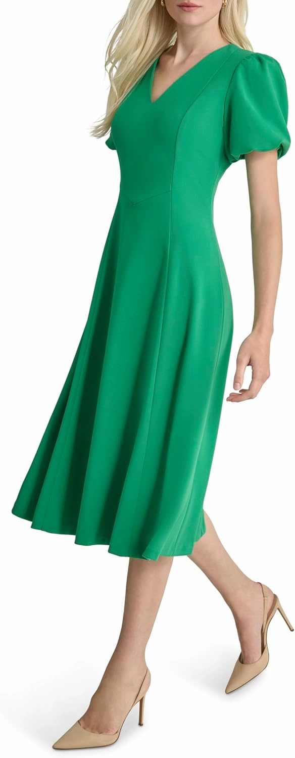 DKNY Women's Bubble Sleeve V-Neck Fit & Flare Mini Dress