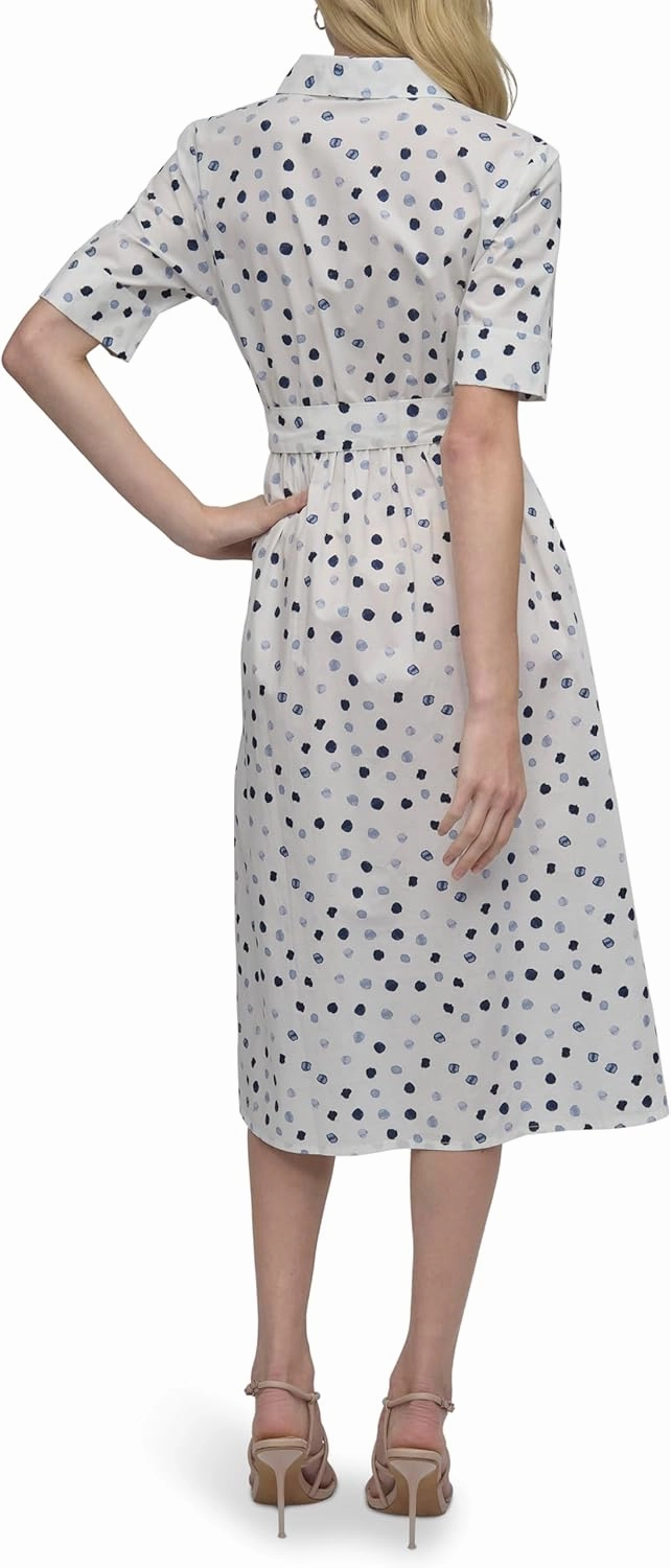 DKNY Women's Short Sleeve Cotton Poplin Collared Shirtdress