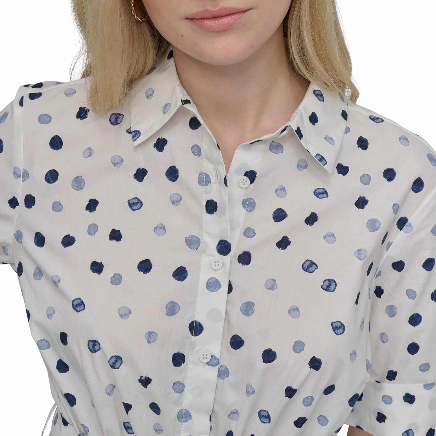 DKNY Women's Short Sleeve Cotton Poplin Collared Shirtdress