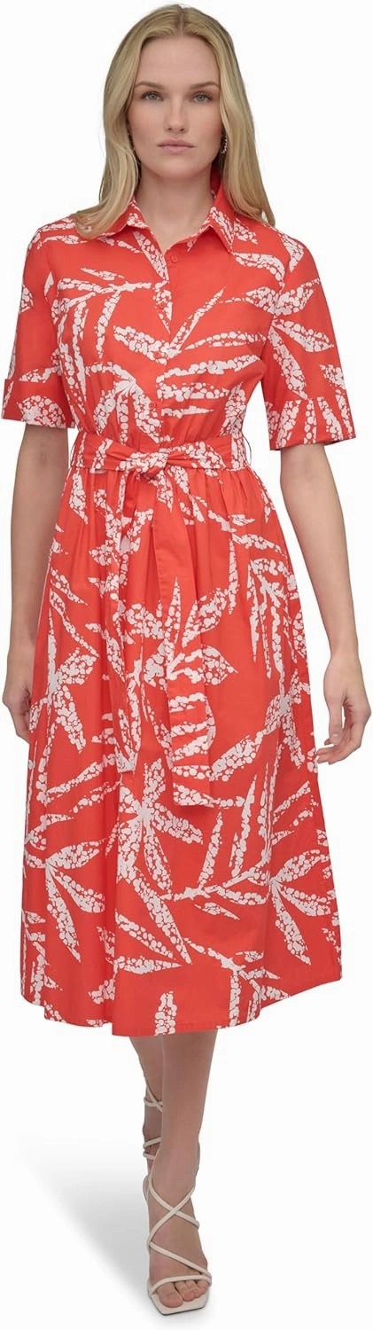 DKNY Women's Short Sleeve Cotton Poplin Collared Shirtdress